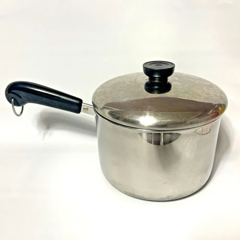 VTG Revere Ware 1801 3 Quart Saucepan With Lid Tri-Ply Aluminum Disc USA Clinton